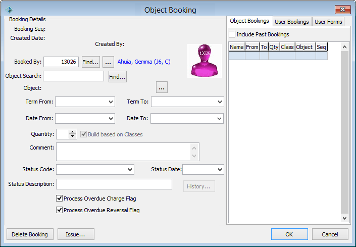 Object Booking window