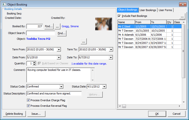 Object Booking - Object Bookings tab