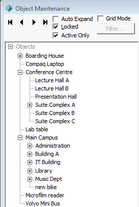 Object Maintenance window - Navigation pane