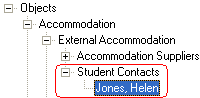Object Search window (student contacts)