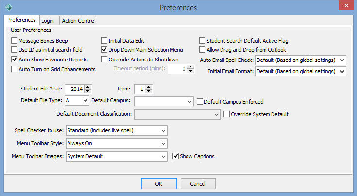 Preferences window