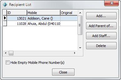 Recipient List (SMS)