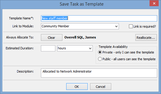 Sa.gifve Task as Template window (Editing a task)