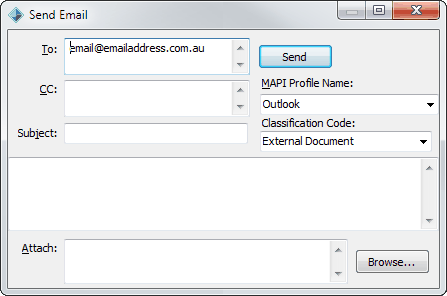 Send Email window (unpopulated)