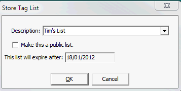 Store Tag List window