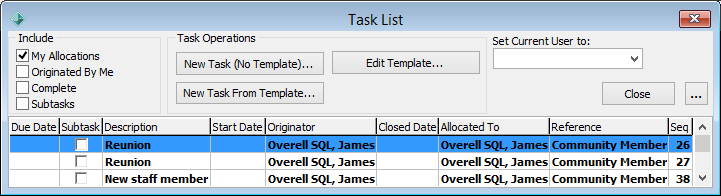 Task List window