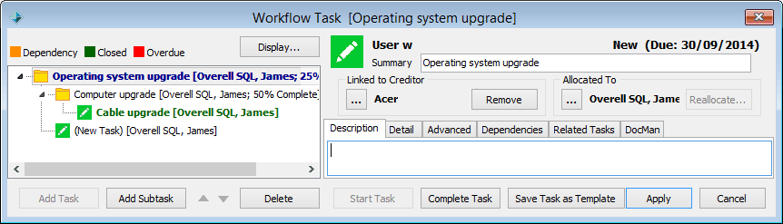 Workflow Task window (Description tab)