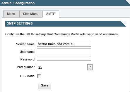 Admin Configuration - SMTP tab (portal)