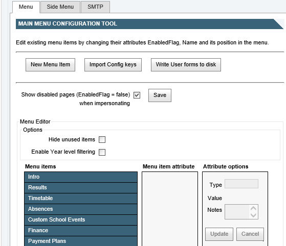 Configuration - Main menu sub-tab (Community Portal)