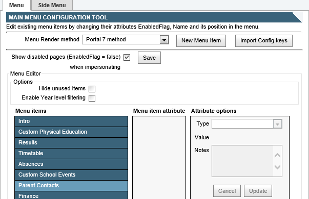 Configuration - Main menu sub-tab (Community Portal, cut down)