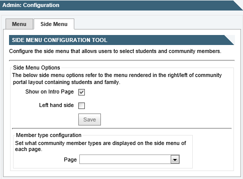 Configuration - Side Menu configuration window (Portal)
