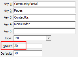 Configuration File Maintenance - ContactUs - MenuOrder configuration setting