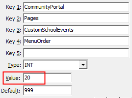 Configuration File Maintenance - CustomSchoolEvents - MenuOrder configuration setting