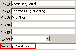 Configuration File Maintenance - EncryptURLPassPhrase setting (value cutdown, portal)