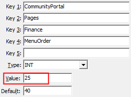 Configuration File Maintenance - Finance - MenuOrder configuration setting