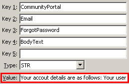 Configuration File Maintenance - ForgotPasswordBodyText setting (value cutdown, portal)