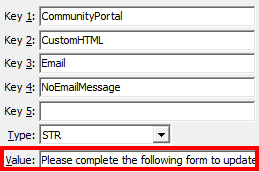 Configuration File Maintenance - NoEmailMessage setting (value cutdown, portal)