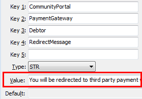 Debtor RedirectMessage configuration setting