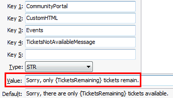 Events TicketsNotAvailableMessage configuration setting