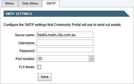 Online Configuration Settings - SMTP tab