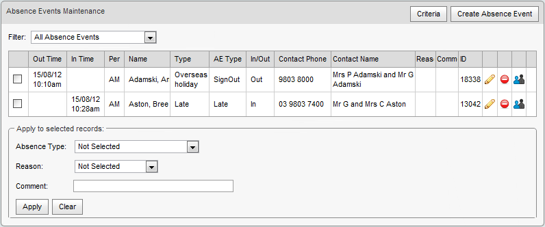 Absence Events Maintenance window (synweb)