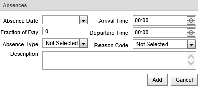 Absences window (Staff Maintenance - Absence bar, synweb)