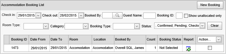 Accomodation Booking List (synweb, making a booking example, summary)