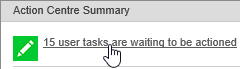 Action Centre Summary window (select user tasks, synweb)