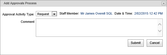 Add Approvals Process window (synweb)