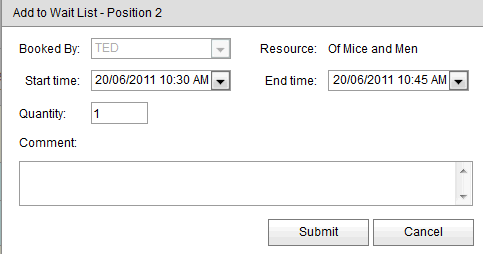 Add to wait list window (synweb)