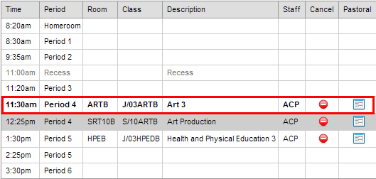 Attendance Maintenance Search (grid area, cut down)