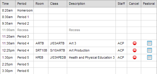Attendance Maintenance Search (grid area, synweb)