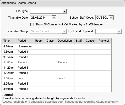 Attendance Maintenance Search window