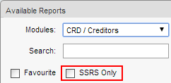 Available Reports window (synweb, SSRS Only field, wn66)