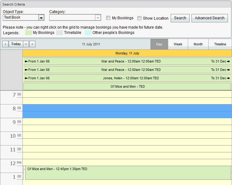 Bookings Maintenance - By Date (synweb, add booking example 1)