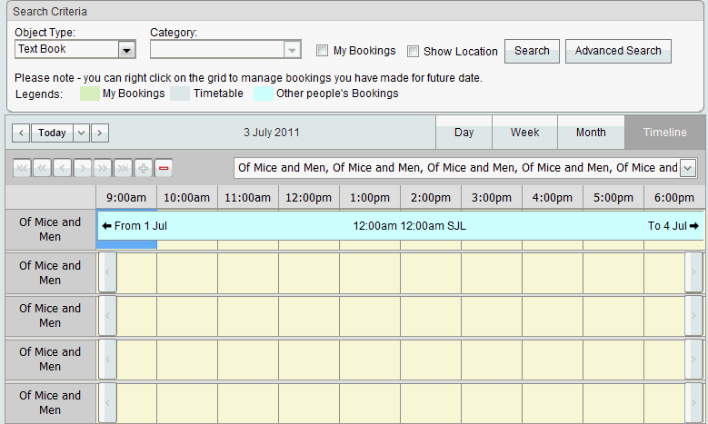 Bookings Maintenance - By Date (synweb, timeline view)