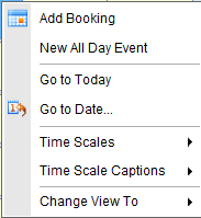 Bookings Maintenance - By Date (synweb, timeline view right click menu)