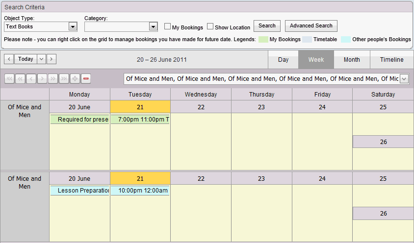 Bookings Maintenance - By Date (synweb, week view)