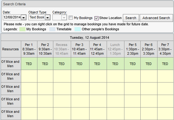 Bookings Maintenance - By Period (synweb, available objects)