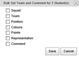 Bulk Set Team and Comment (Co-Curricular Maintenance - Students bar, synweb)
