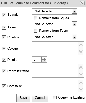Bulk Set Team and Comment window (co-curricular maintenance, expanded, synweb)