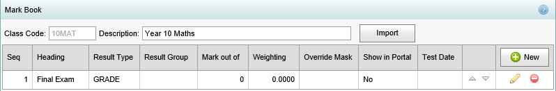 Class Maintenance - Mark Book bar (synweb)