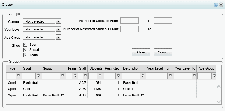 Co-Curricular Maintenance - Groups bar (synweb)