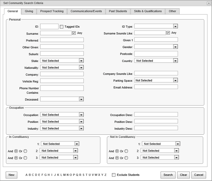 Community Maintenance Search Criteria (synweb)