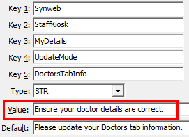 Configuration File Maintenance - DoctorsTabInfo (synweb)