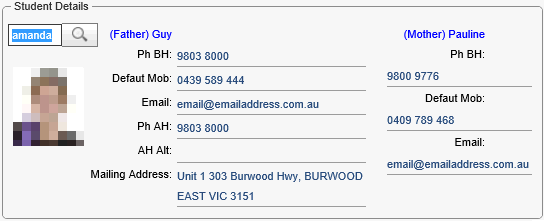Create Absence Event - Student Details area (synweb)