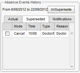 Create Absence Events - Absence Events History - Superseded tab (synweb)