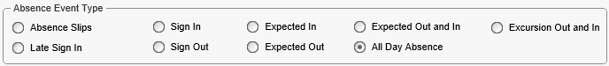 Create Absence Events window - Absence Event Type area (synweb)
