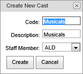 Create New Cast window (synweb)