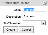 Create New Platoon window (Cadet Maintenance, synweb)